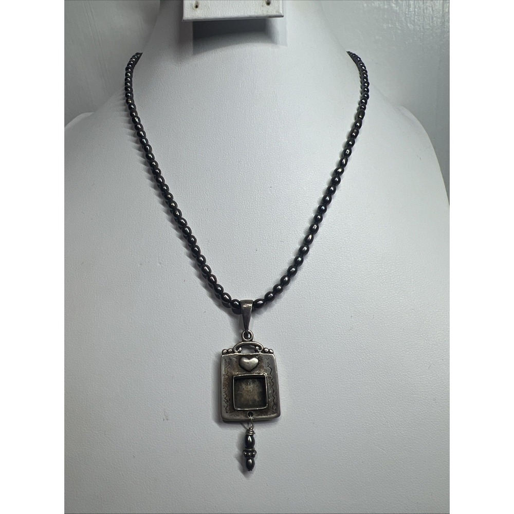 925 Sterling Silver Gray Brown Pearl Photo Pendant Necklace 16.2g